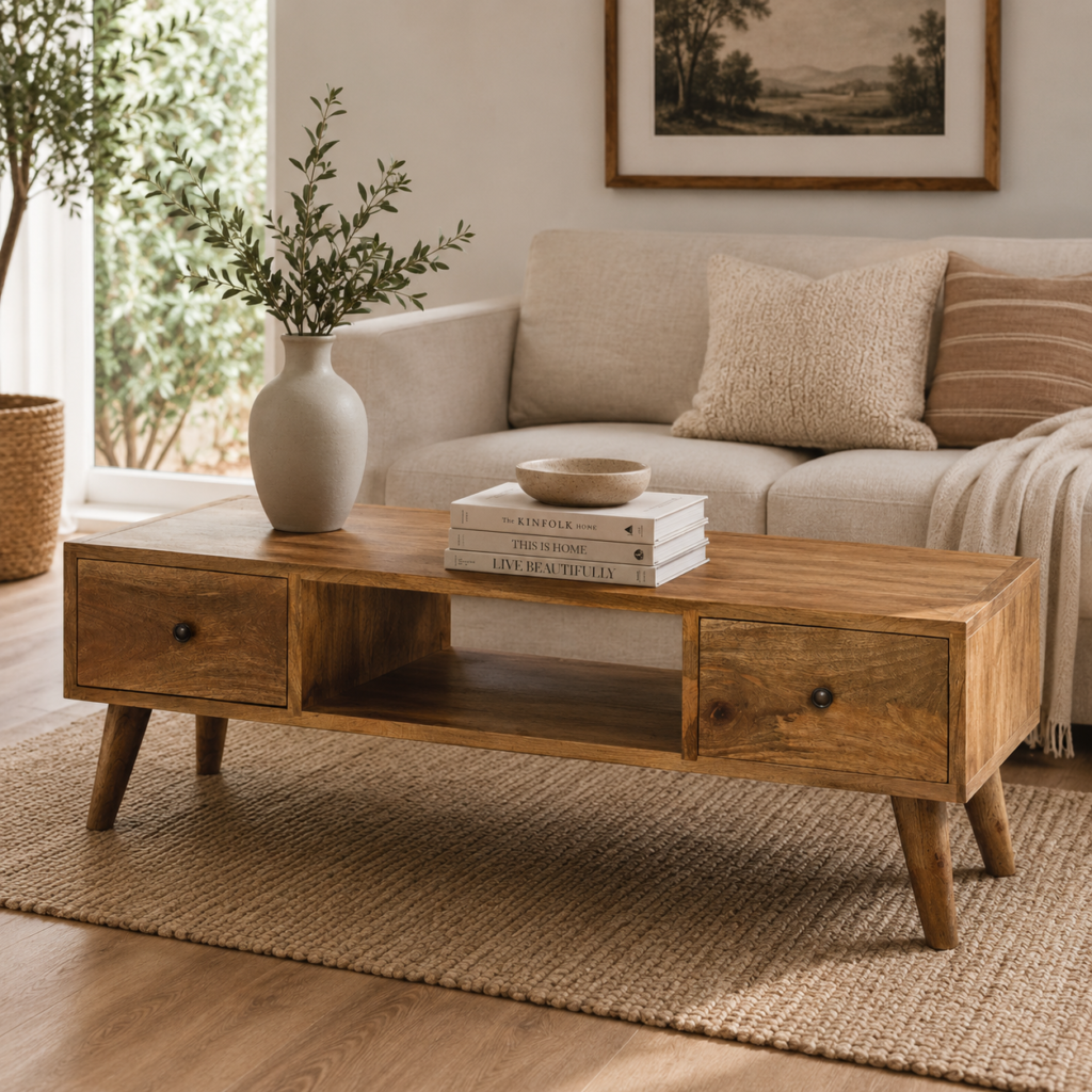 Solid Mango Wood Classic Oak Finished Coffee Table
