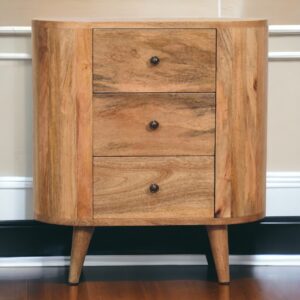 Solid Mango Wood Oak Finished 3 Drawer Mini Cabinet