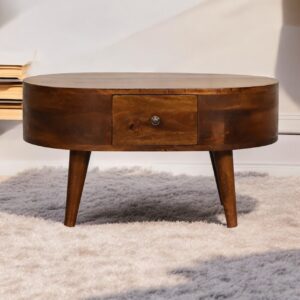 Solid Mango Wood Chestnut Finished 2 Drawer Rounded Coffee Table