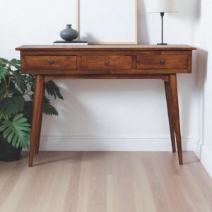 Solid Mango Wood Chestnut Finished Large 3 Drawer Console