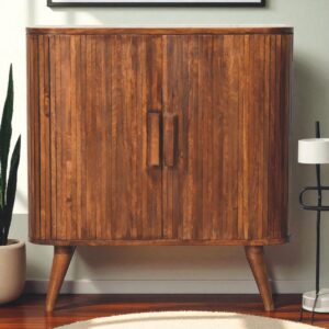 Solid Mango Wood Chestnut Finished Striped 2 Door Cabinet