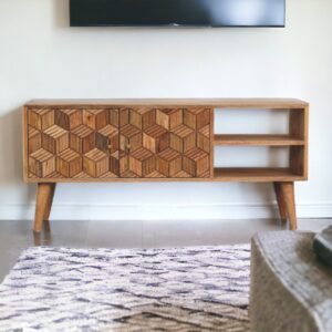 Solid Mango Wood Oak Finished 2 Door 2 Slot Cubana Media Unit