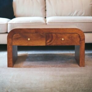 Solid Mango Wood Chestnut Finished 4 Drawer Rounded Darcy Coffee Table