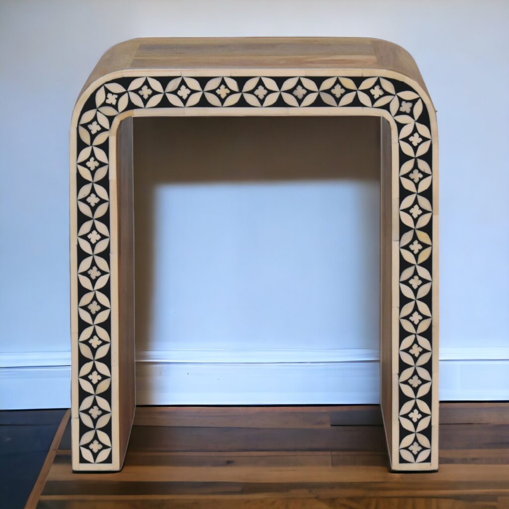Solid Mango Wood Oak Finished with Bone Inlay Edessa End Table