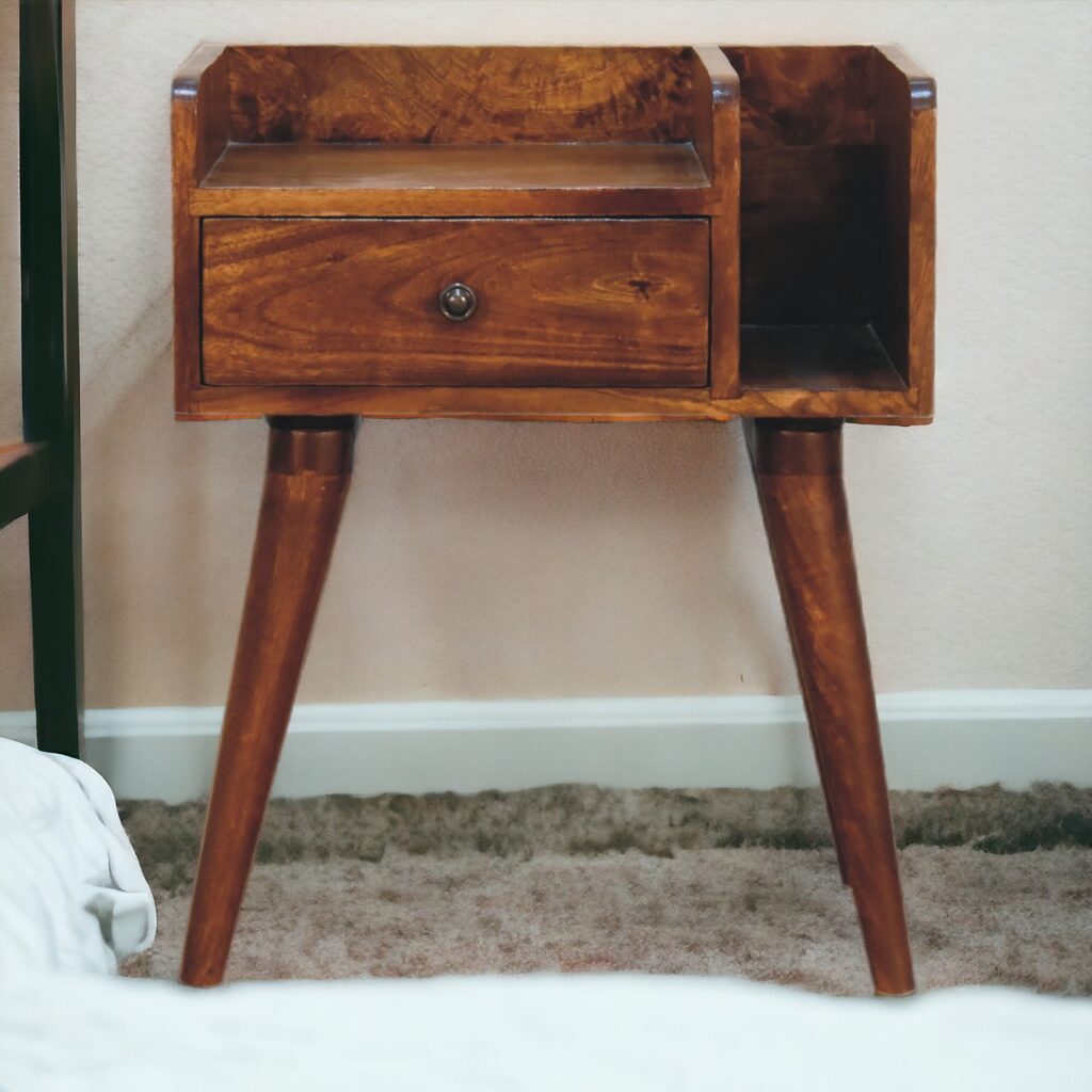 Solid Mango Wood Chestnut Finished 1 Drawer Collective Bedside
