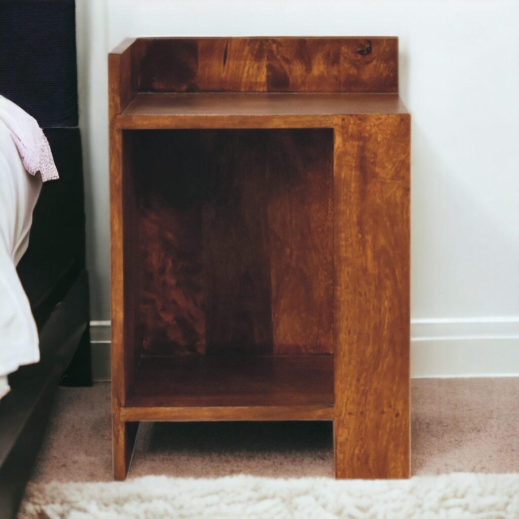 Solid Mango Chestnut Finished Wood Box Bedside Table/Cabinet
