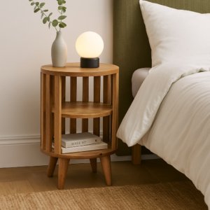Solid Mango Wood Oak Finished Double Shelf Ariella Bedside