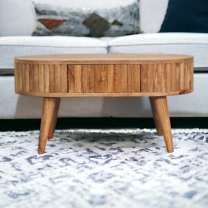 Mango Wood Oak Finished 1 Drawer Stripe Coffee Table