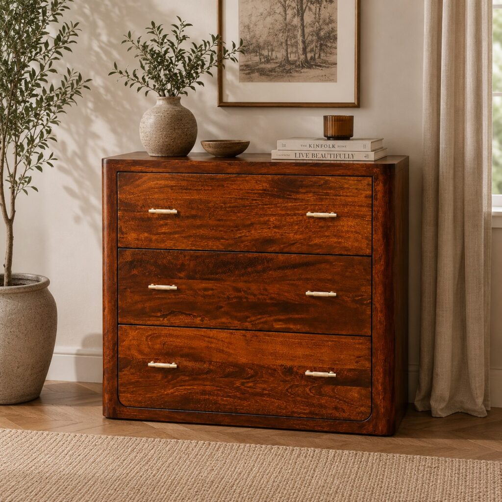 Solid Mango Wood Chestnut Finished Luca Chest of 3 Drawers