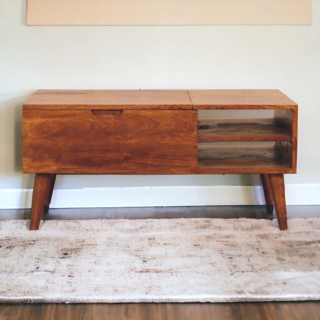 Solid Mango Wood Chestnut Finished 1 Cabinet 2 Slots Media Unit