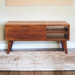 Solid Mango Wood Chestnut Finished 1 Cabinet 2 Slots Media Unit