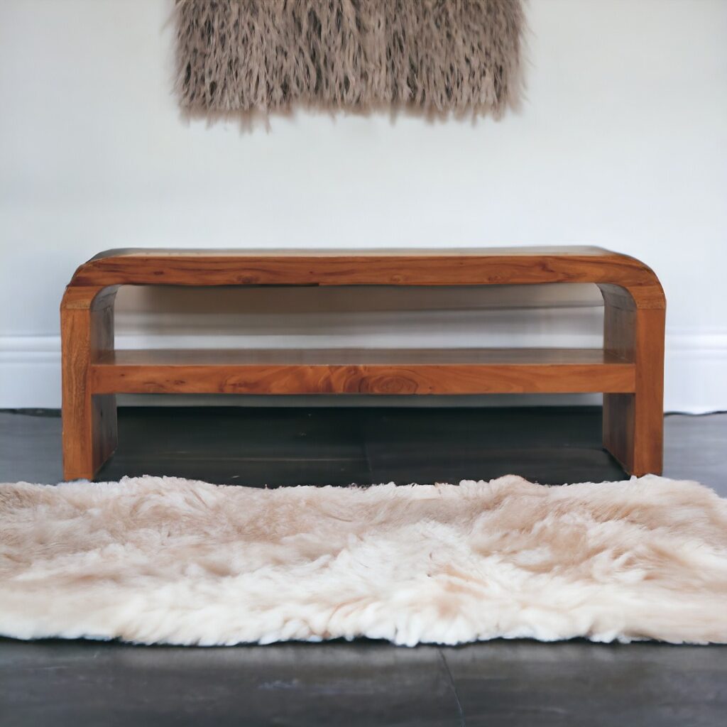 Solid Mango Wood Acacia Honey Caramel Darcy Media Unit with Shelf