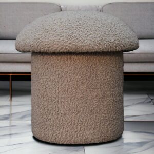 Solid Mango Wood Brown Boucle Mushroom Footstool
