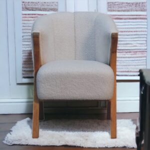 Solid Mango Wood White Boucle Upholstered Minimalistic Chair