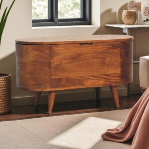 Solid Mango Wood Solid Chestnut Finished Mango Wood Lid Up Ottoman/Blanket Box