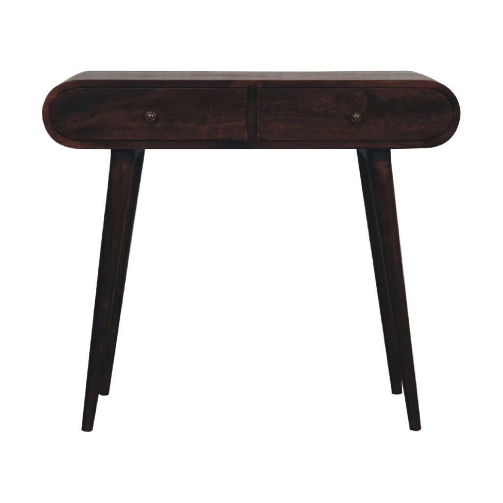 Solid Mango Wood California Walnut Finished 2 Drawer Curved Edge Console Table