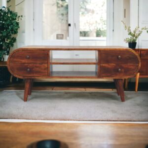 Solid Mango Wood Solid Chestnut Finished Mango Wood 4 Drawer 2 Slot Media Unit