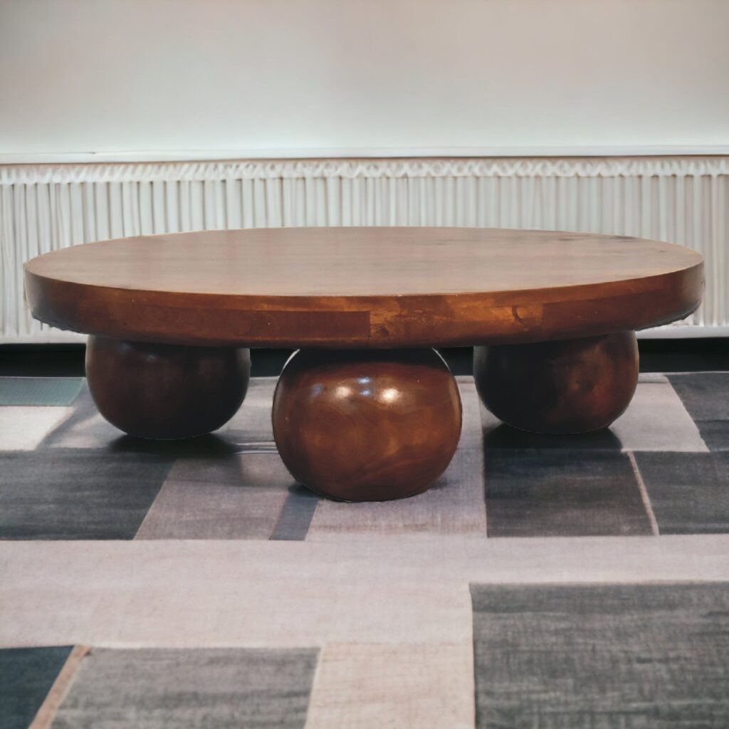 Solid Mango Wood Chestnut Finished 3 Distinctive Ball Feet Table