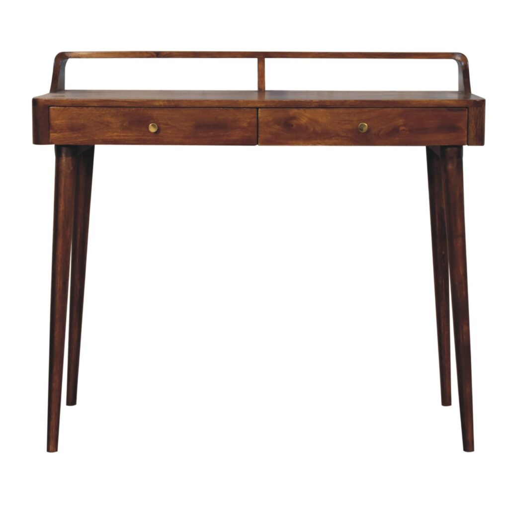 Solid Mango Wood Chestnut Finished 2 Drawer Gallery Back Console Table