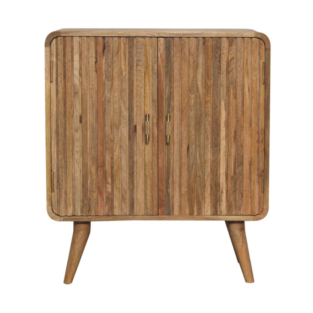 Solid Mango Wood Oak Finished 2 Door T-bar Ridged Cabinet