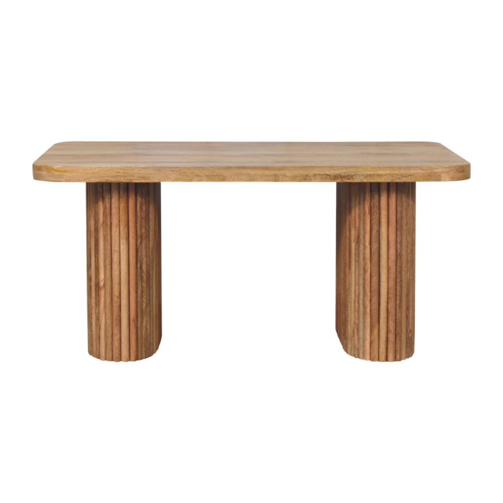 Solid Mango Wood Oak Finished Chunky Legs Soba Ridged Pattern Bench