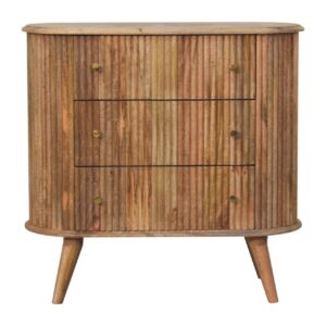Solid Mango Wood Oak Finished 3 Drawer Patterned Soba Nordic Chest