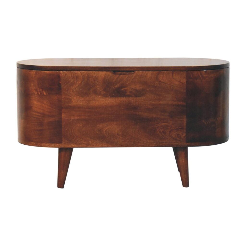 Solid Mango Wood California Walnut Finished Rounded Lid Blanket Box with Legs