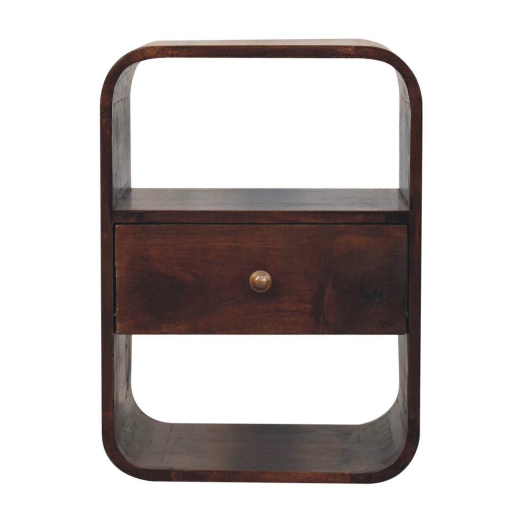Solid Mango Wood California Walnut Finished 1 Drawer Curved Edge Bedside