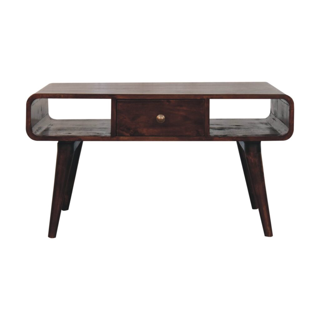 Solid Mango Wood  California Walnut Finished 2 Drawer Curved Coffee Table