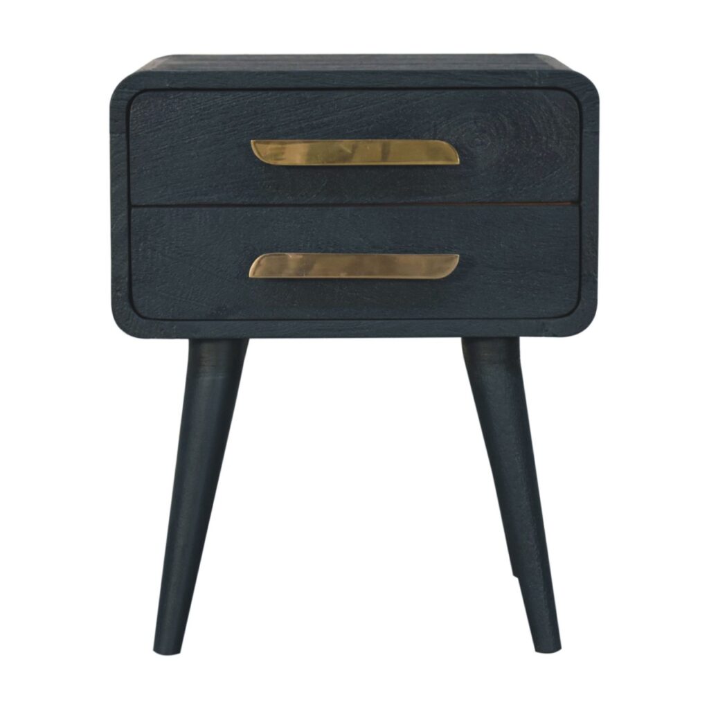 Solid Mango Wood Midnight Teal Hand Painted 2 Drawer Bedside Table