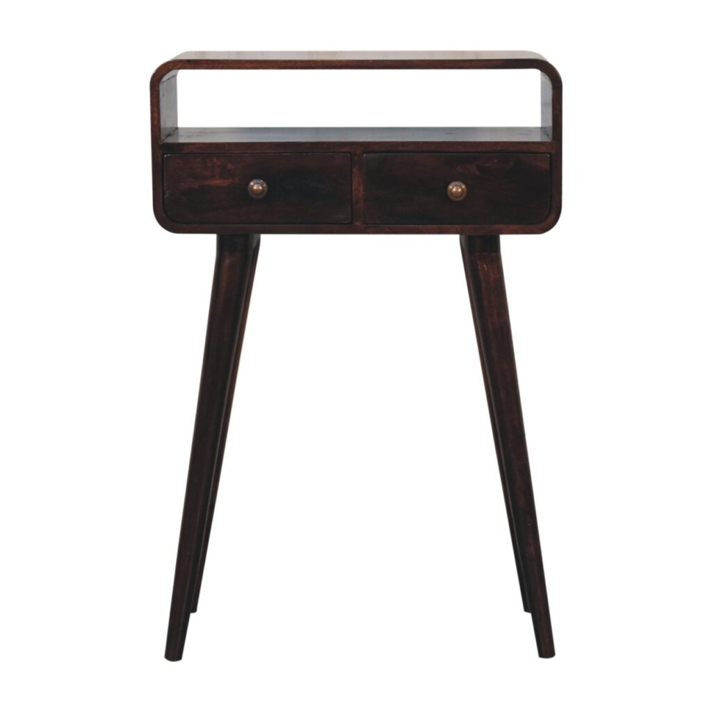 Solid Mango Wood California Walnut 2 Door 1 Slot Mini Curved Console Table