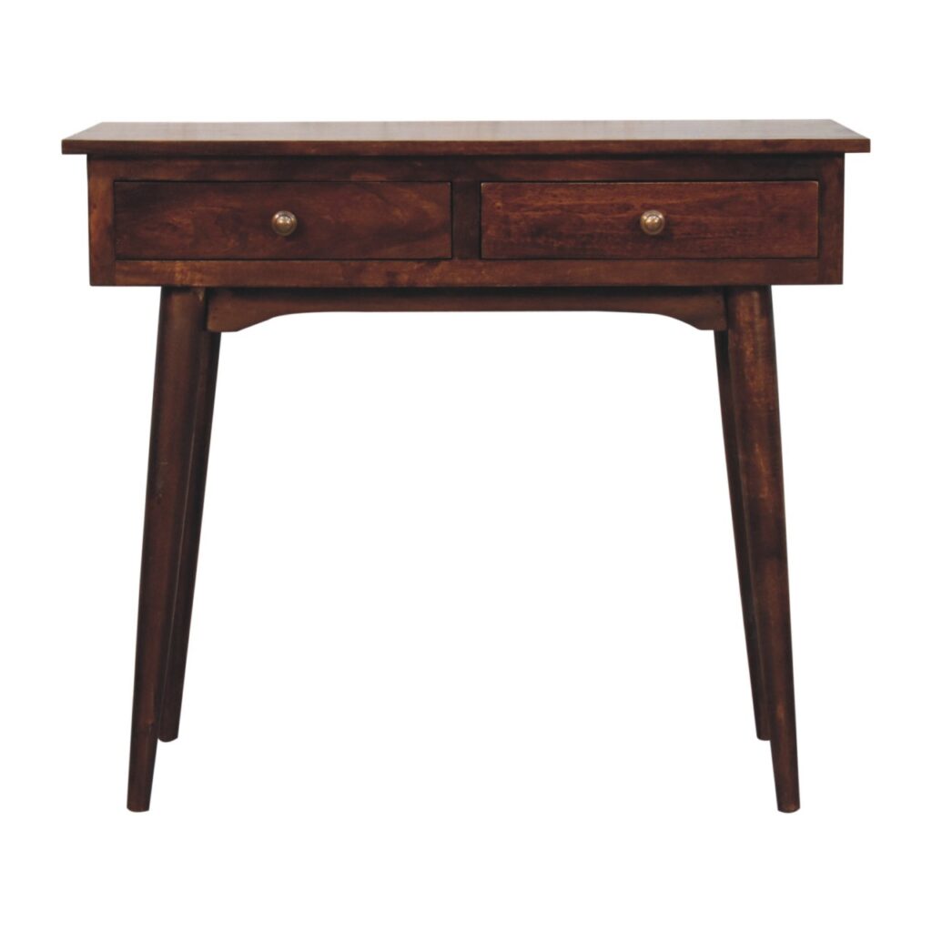 Solid Mango Wood California Walnut Finished Hallway 2 Drawer Console Table