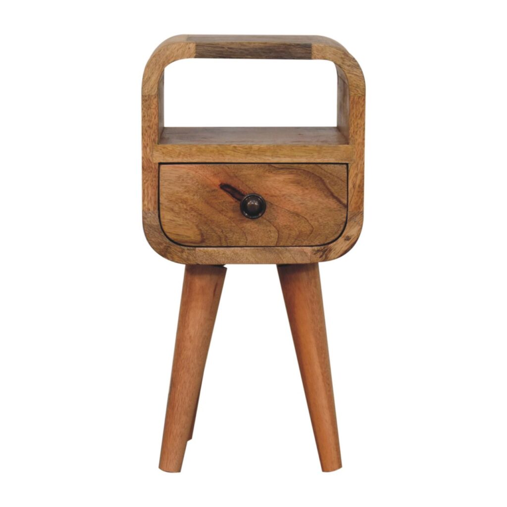 Solid Mango Wood Oak Finished 1 Drawer 1 Slot Extra Mini Bedside