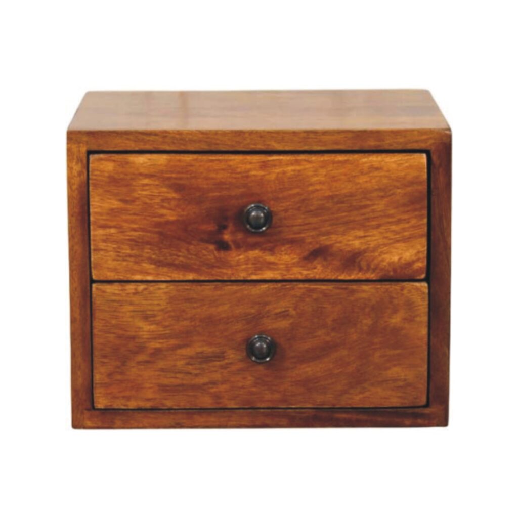 Solid Mango Wood Chestnut Finished Solis 2-Drawer Wall Mounted Nightstand