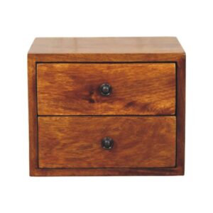 Solid Mango Wood Chestnut Finished Solis 2-Drawer Wall Mounted Nightstand