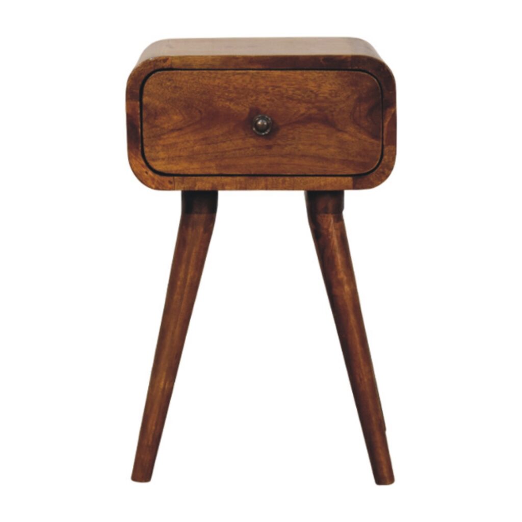 Solid Mango Wood Chestnut Finished 1 Drawer Avora Mini Nightstand