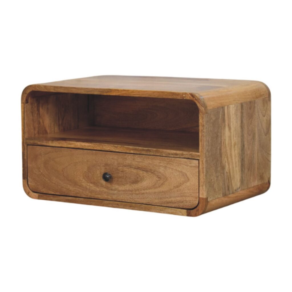 Solid Mango Wood Oak Finished Avora Wall-Mounted 1 Drawer Nightstand