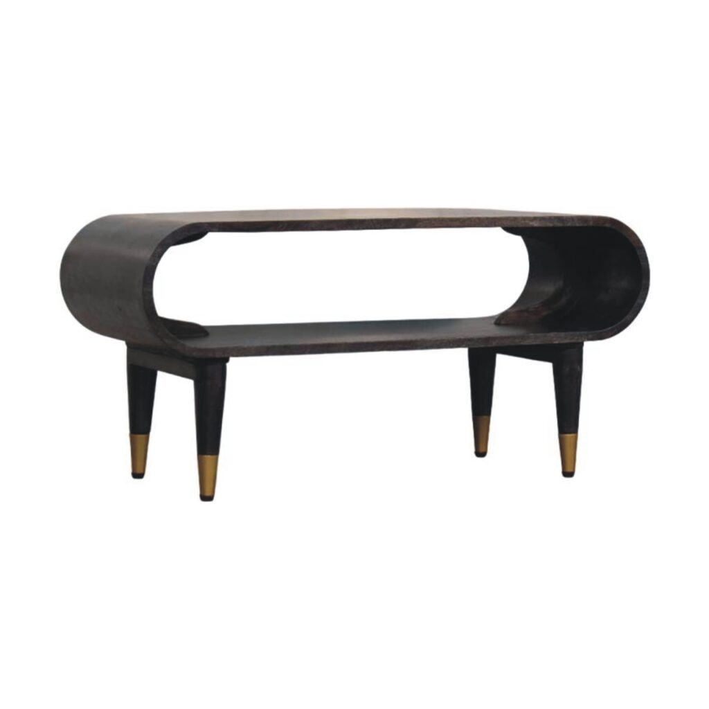 Solid Mango Wood Velvet Mocha Finished Curved Edge Media with Brass Accents