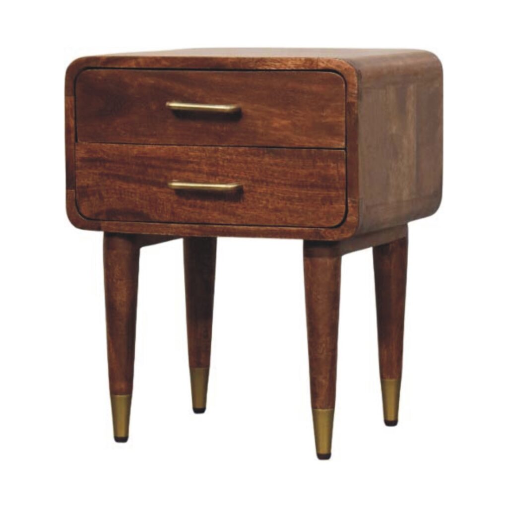 Solid Mango Wood Valenza Roast Almond Finished 2 Drawer Bedside Table