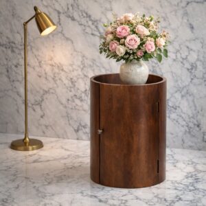 Solid Mango Wood Winewood Round Side Cabinet