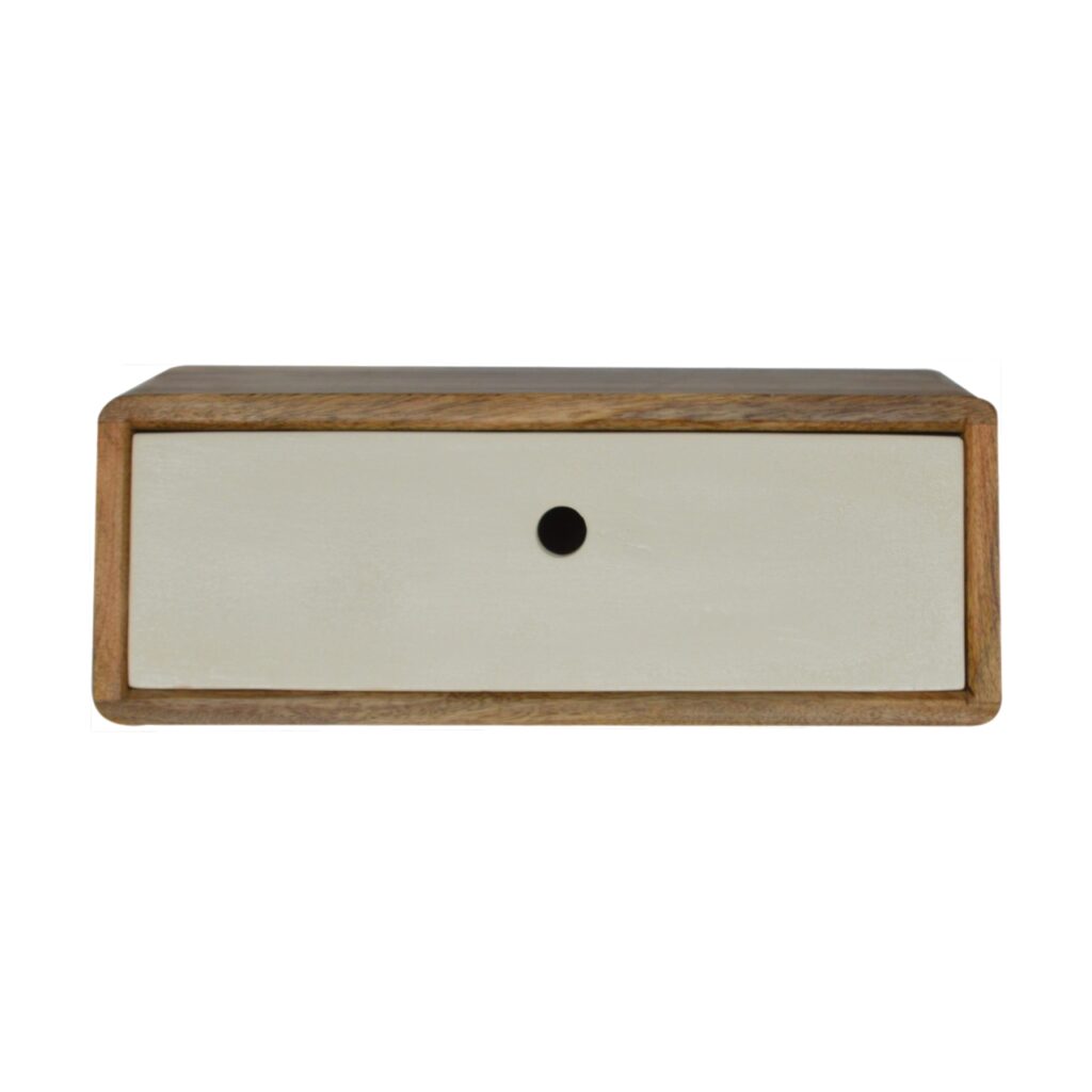 Solid Mango Wood White Hand Painted Wall Mounted 1 Drawer Inclined Bedside