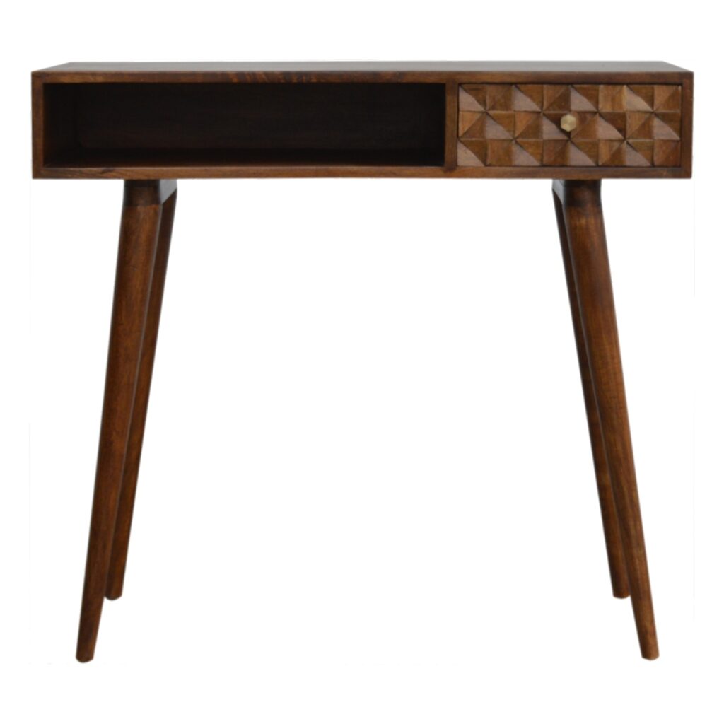 Solid Mango Wood Chestnut Finished Diamond Pattern Writing Desk