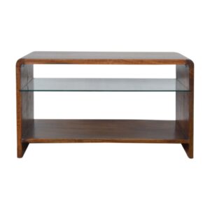 Solid Mango Wood Chestnut Finished Glass Shelf Coffee Table