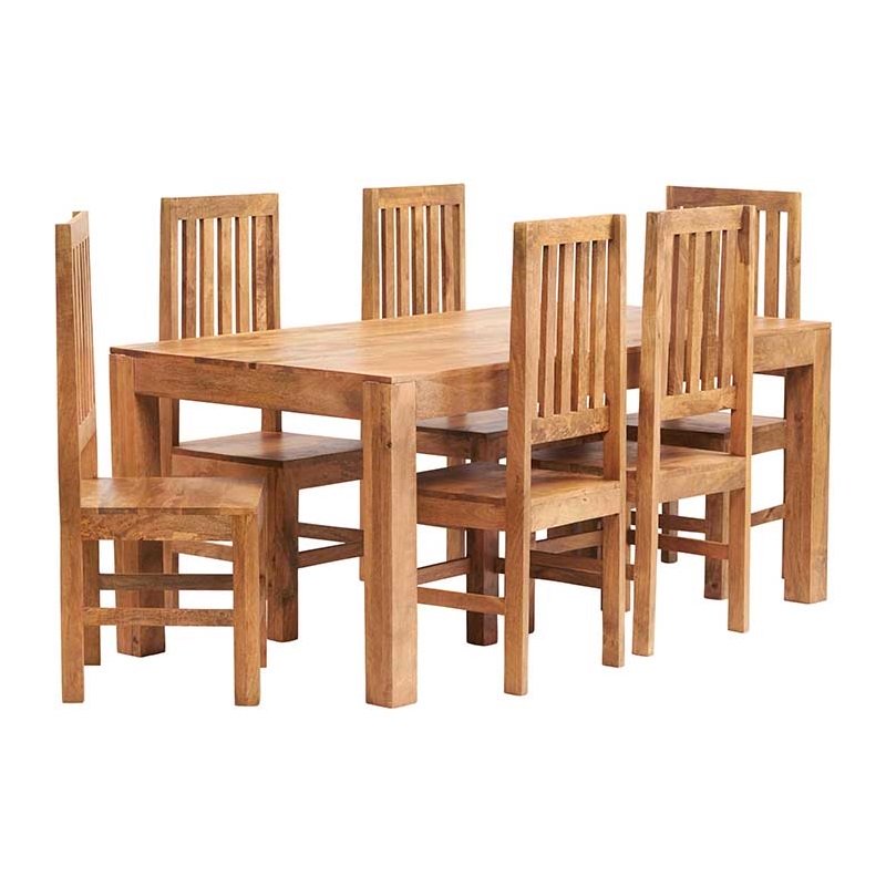 Toko Light Mango 6 FT Dining Set with Wooden Chairs