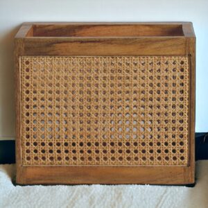 Solid Mango Wood Oak Finished Rattan Larissa Storage Box
