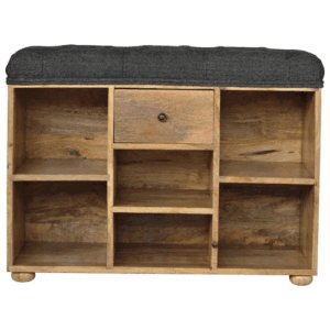 Solid Mango Wood Black Tweed 1 Drawer Bench