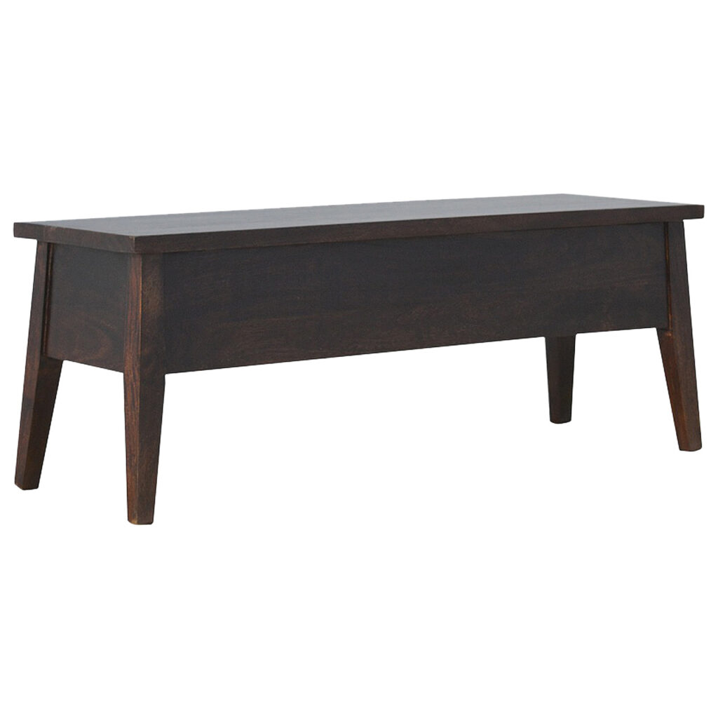 Solid Mango Wood California Walnut Finished Lift up Stay Up Lid Hallway Storage Bench