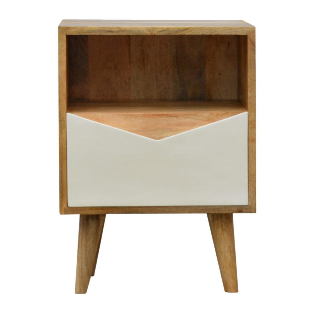 Solid Mango Wood Oak Finished 1 Drawer White Envelope Bedside
