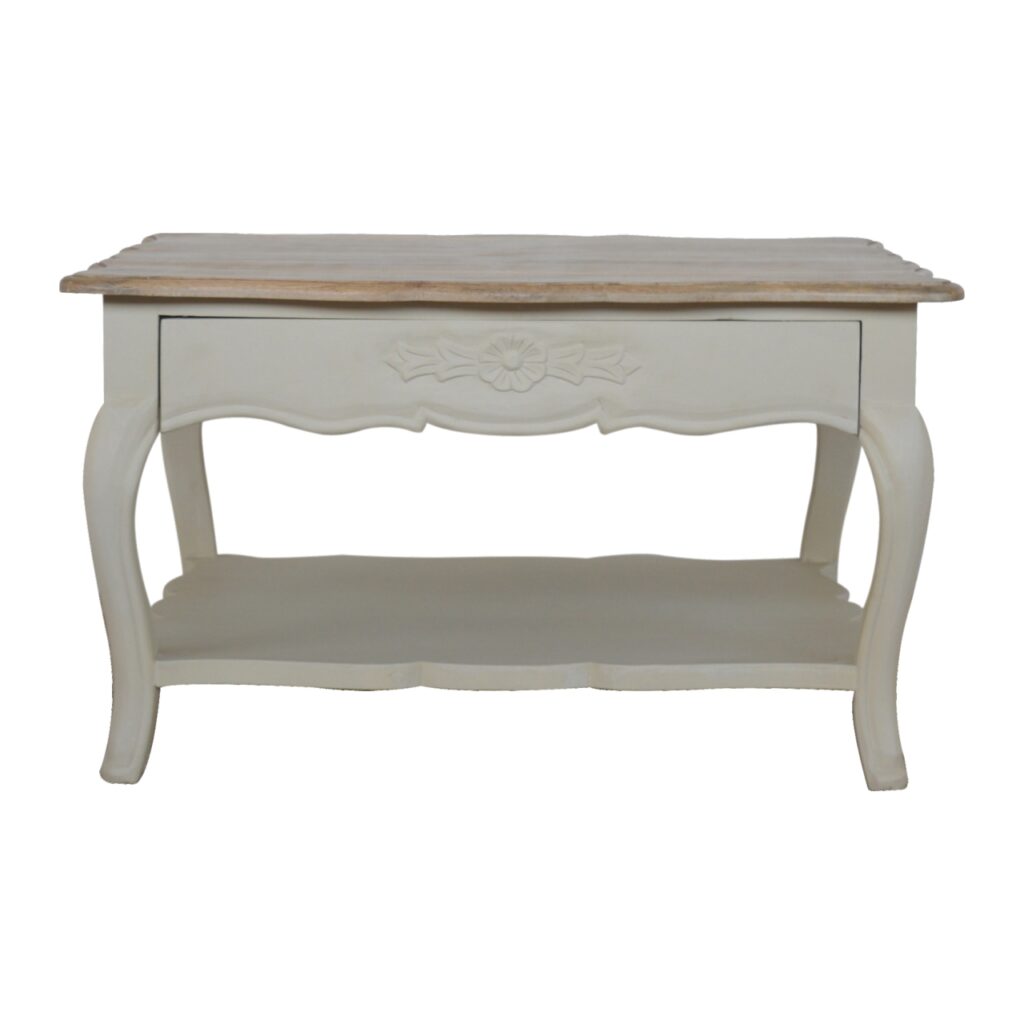 Solid Mango Wood Naturally Finished Cream Hand Painted Coffee Table