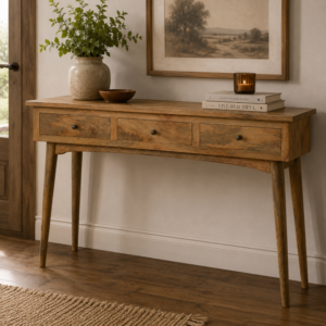 Solid Mango Wood Oak Finished 3 Drawer Large Console